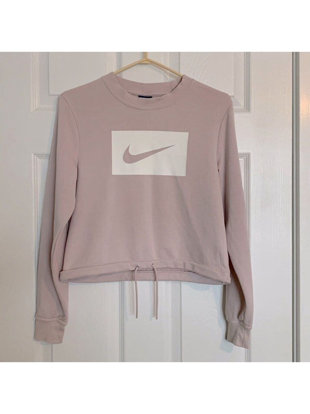 NIKE VINTAGE PINK CROPPED SWEATSHIRT FRONT DRAWSTRING WOMEN’S SIZE EXTRA SMALL